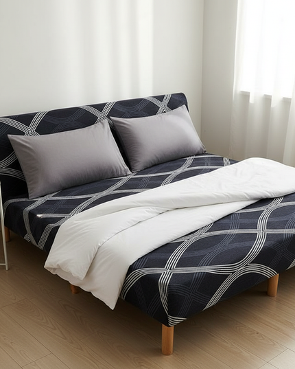 Housse de clic clac noire géométrique – Protection canapé convertible – Photo Variation 3