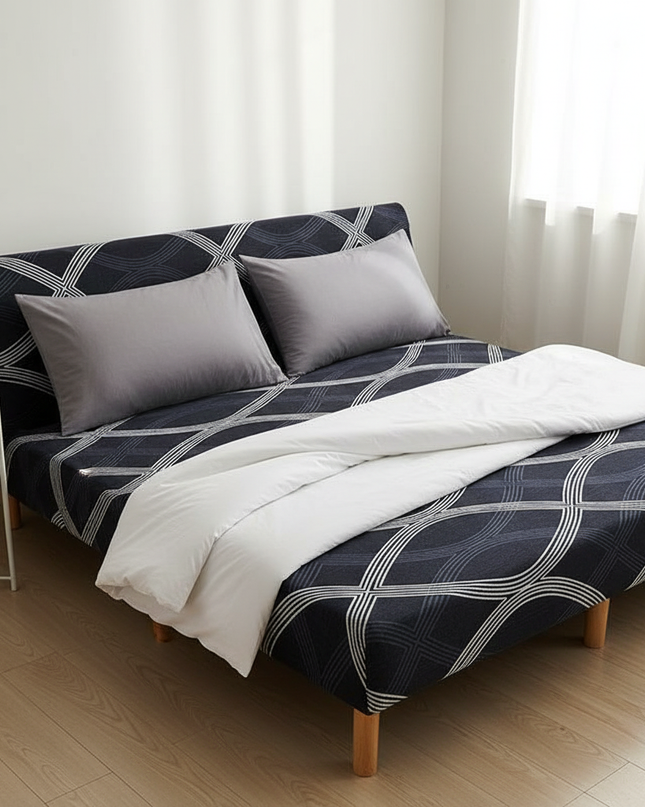 Housse de clic clac noire géométrique – Protection canapé convertible – Photo Variation 3