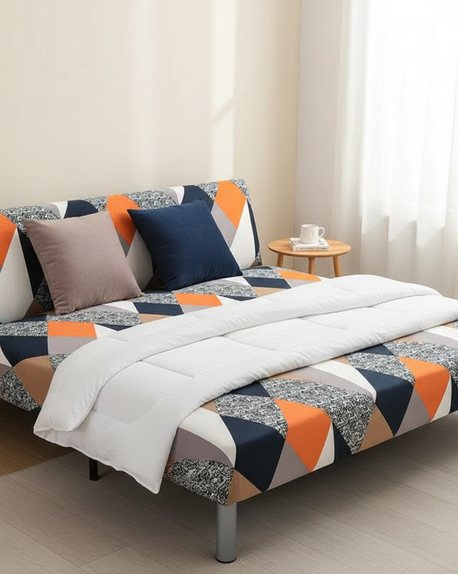 Housse de clic clac géométrique multicolore stretch – Protection canapé convertible – Photo Variation 3