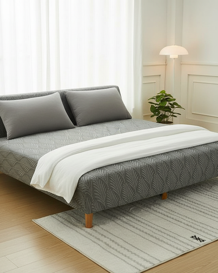 Housse de clic clac grise jacquard feuilles – Protection canapé convertible – Photo Variation 3