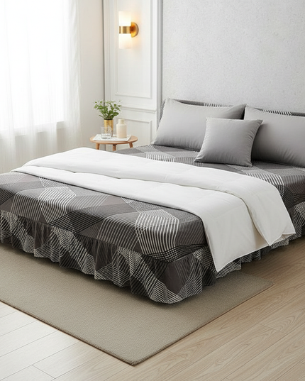 Housse de clic clac gris géométrique jupe – Protection canapé convertible – Photo Variation 3