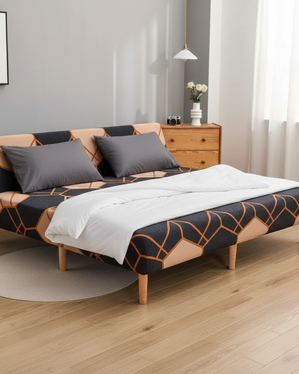 Housse de clic clac géométrique anthracite cuivre – Protection canapé convertible – Photo Variation 3