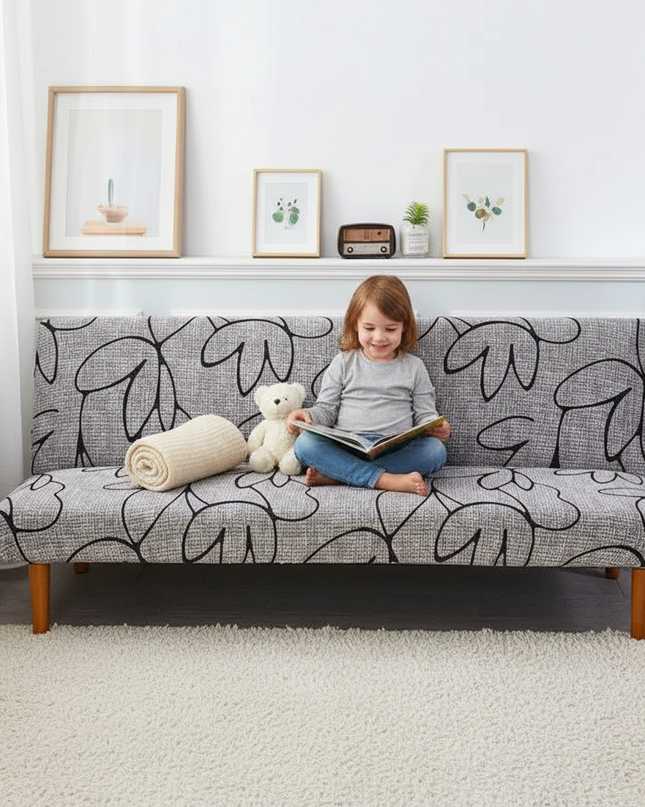 Housse de clic clac gris motifs floraux – Protection canapé convertible – Photo Variation 2