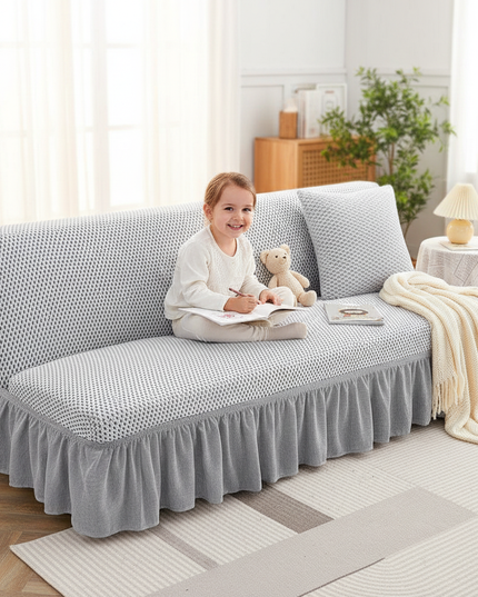 Housse de clic clac grise pointillée jupe – Protection canapé convertible – Photo Variation 2