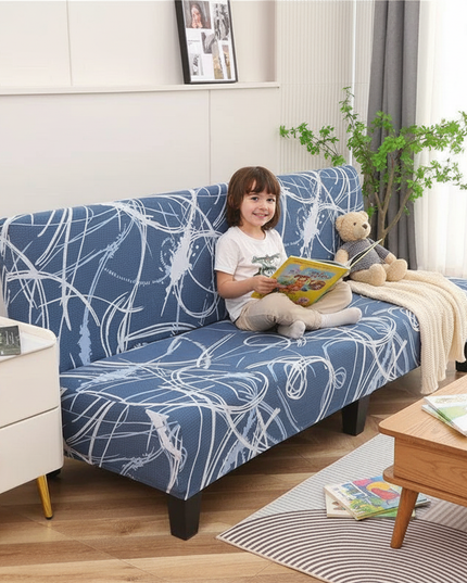 Housse de clic clac Bleue Imprimée Stretch – Protection canapé convertible – Photo Variation 2
