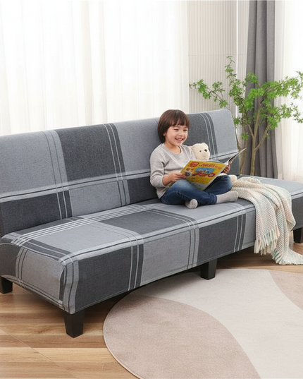 Housse de clic clac à carreaux gris – Protection canapé convertible – Photo Variation 2