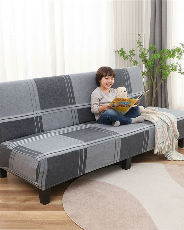 Housse de clic clac à carreaux gris – Protection canapé convertible – Photo Variation 2