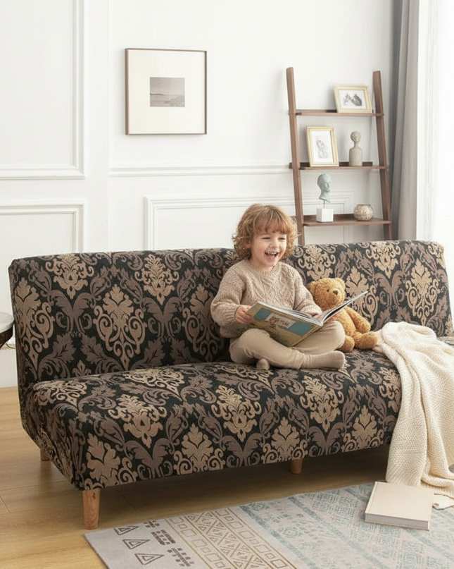 Housse de clic clac damassé noir doré – Protection canapé convertible – Photo Variation 2