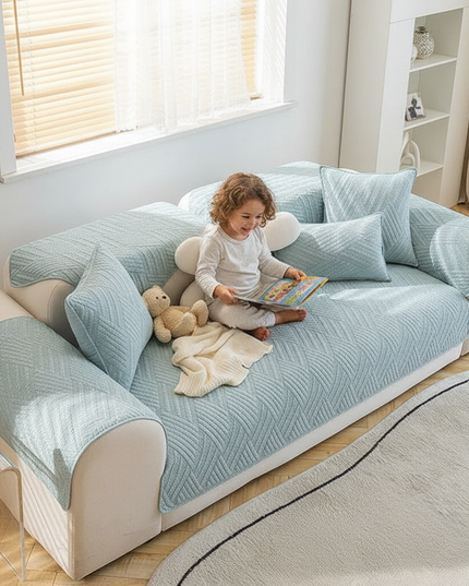 Housse de clic clac bleu matelassée antidérapante – Protection canapé convertible – Photo Variation 2