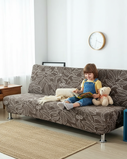 Housse de clic clac élastique marron feuilles – Protection canapé convertible – Photo Variation 2