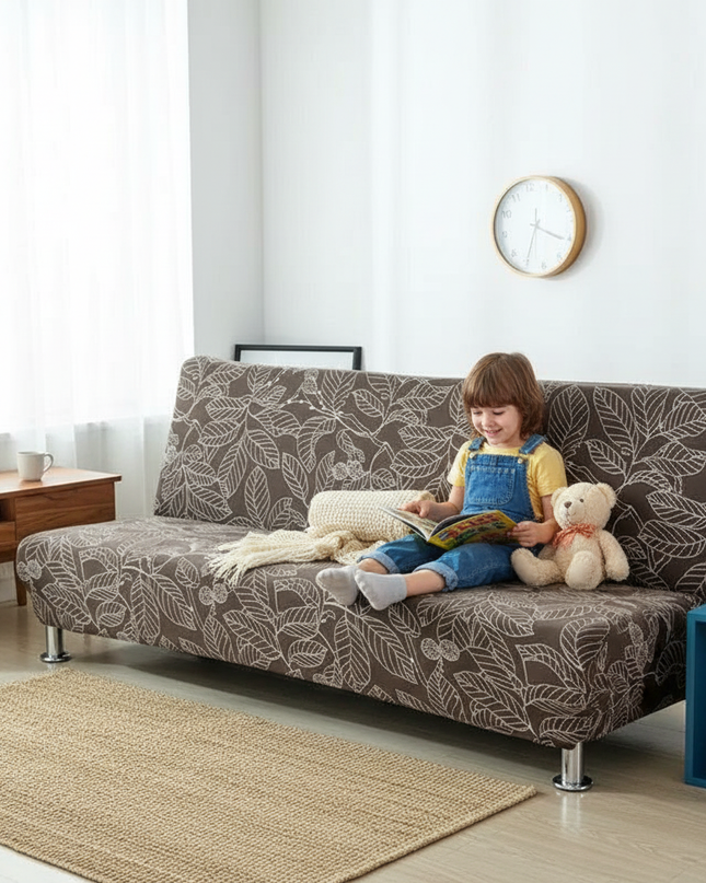 Housse de clic clac élastique marron feuilles – Protection canapé convertible – Photo Variation 2