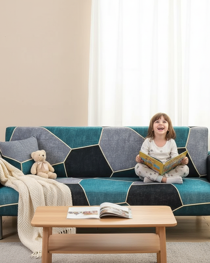 Housse de clic clac Géométrique Bleu Canard Gris – Protection canapé convertible – Photo Variation 2