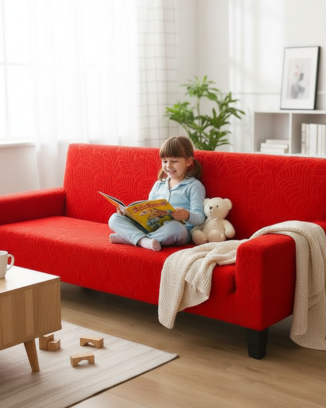 Housse de clic clac rouge motif floral – Protection canapé convertible – Photo Variation 2