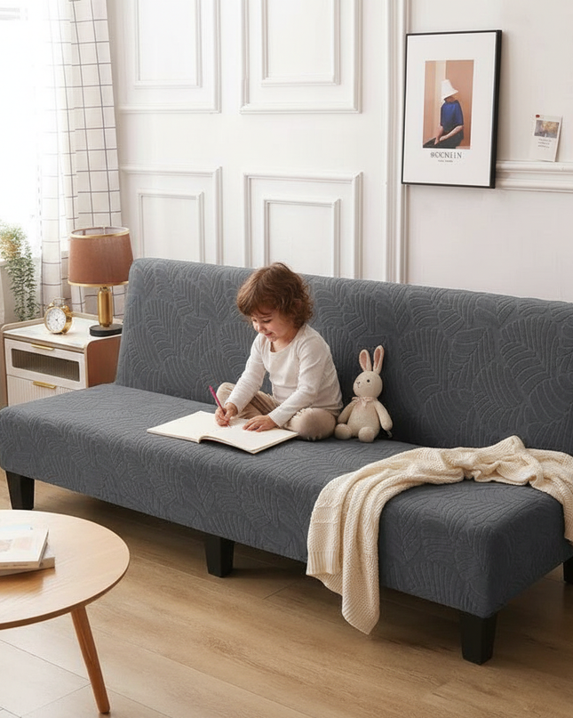 Housse de clic clac grise motif feuille – Protection canapé convertible – Photo Variation 2