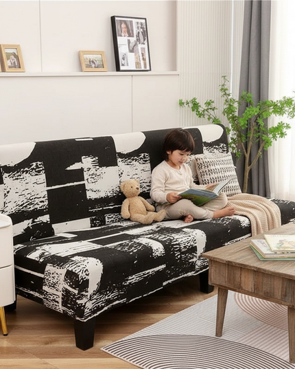 Housse de clic clac imprimée noire blanche – Protection canapé convertible – Photo Variation 2