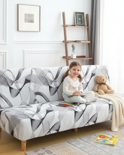 Housse de clic clac motifs abstraits noir gris – Protection canapé convertible – Photo Variation 2