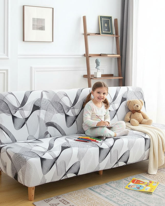 Housse de clic clac motifs abstraits noir gris – Protection canapé convertible – Photo Variation 2