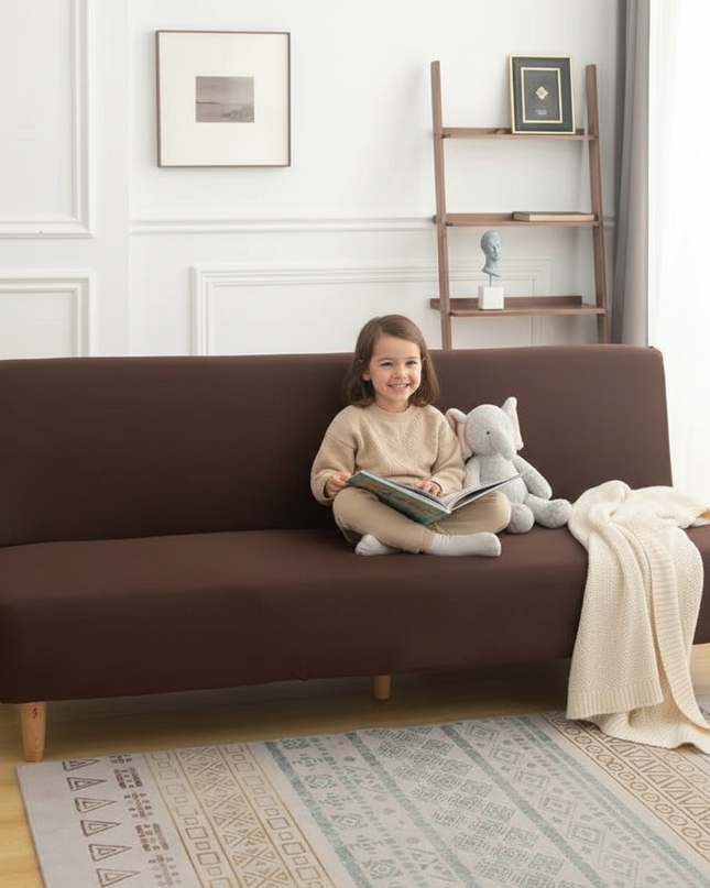 Housse de clic clac sans accoudoirs chocolat – Protection canapé convertible – Photo Variation 2