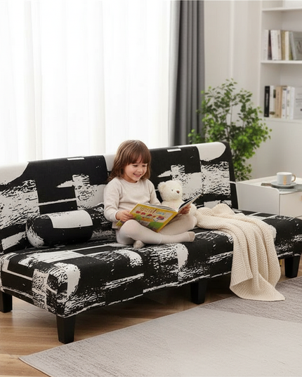 Housse de clic clac imprimée abstraite noir-blanc – Protection canapé convertible – Photo Variation 2