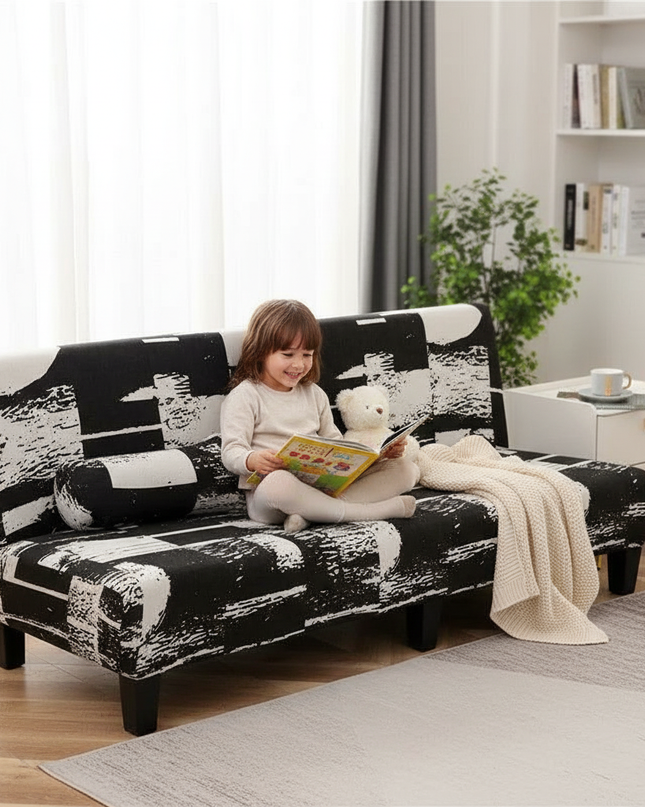Housse de clic clac imprimée abstraite noir-blanc – Protection canapé convertible – Photo Variation 2