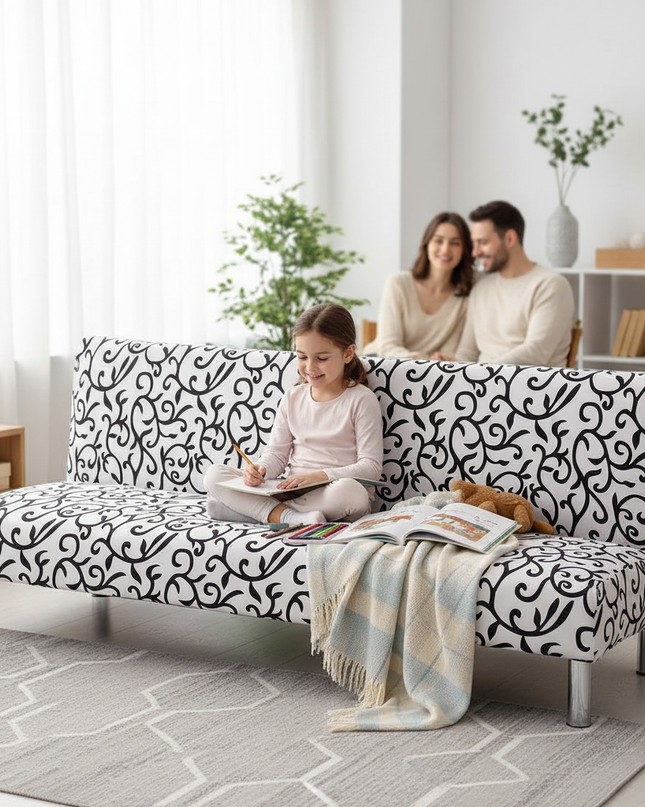 Housse de clic clac élastique motifs arabesques – Protection canapé convertible – Photo Variation 2