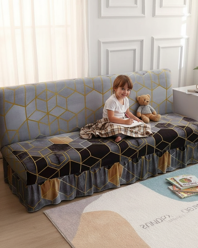 Housse de clic clac géométrique gris doré – Protection canapé convertible – Photo Variation 2