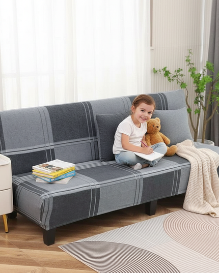 Housse de clic clac extensible carreaux gris – Protection canapé convertible – Photo Variation 2