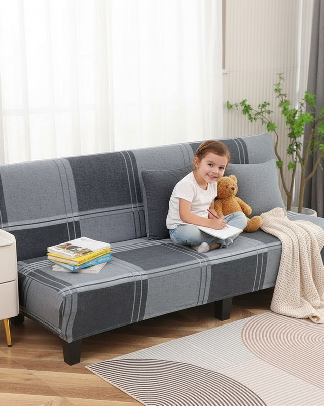 Housse de clic clac extensible carreaux gris – Protection canapé convertible – Photo Variation 2