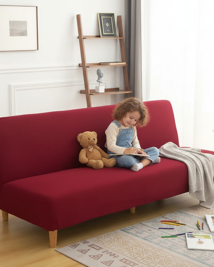 Housse de clic clac bordeaux sans accoudoirs – Protection canapé convertible – Photo Variation 2