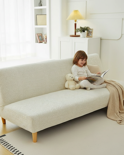 Housse de clic clac Stretch Jacquard Écru – Protection canapé convertible – Photo Variation 2