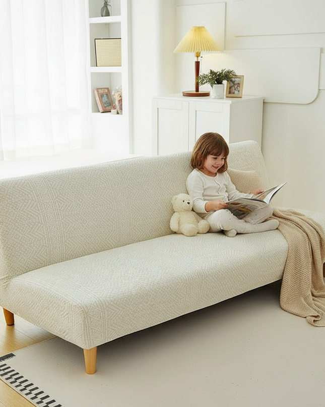 Housse de clic clac Stretch Jacquard Écru – Protection canapé convertible – Photo Variation 2