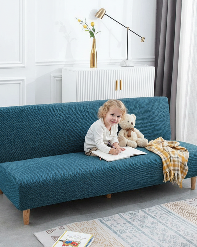 Housse de clic clac bleu canard jacquard – Protection canapé convertible – Photo Variation 2