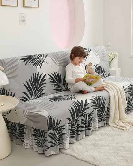 Housse de clic clac jupe feuilles grises – Protection canapé convertible – Photo Variation 2