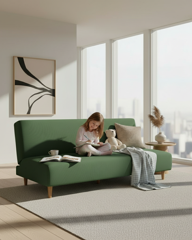 Housse de clic clac vert foncé extensible. – Protection canapé convertible – Photo Variation 2