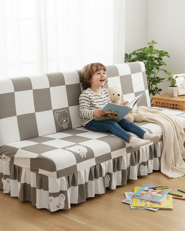 Housse de clic clac Carreaux Oursons – Protection canapé convertible – Photo Variation 2