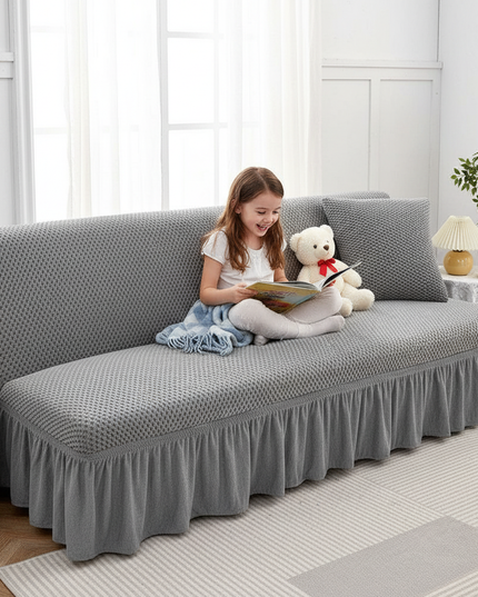 Housse de clic clac grise extensible à volants – Protection canapé convertible – Photo Variation 2