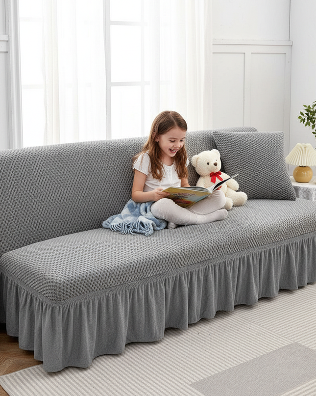 Housse de clic clac grise extensible à volants – Protection canapé convertible – Photo Variation 2