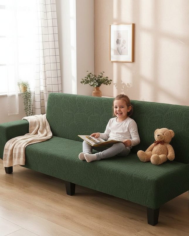 Housse de clic clac vert feuillage jacquard – Protection canapé convertible – Photo Variation 2
