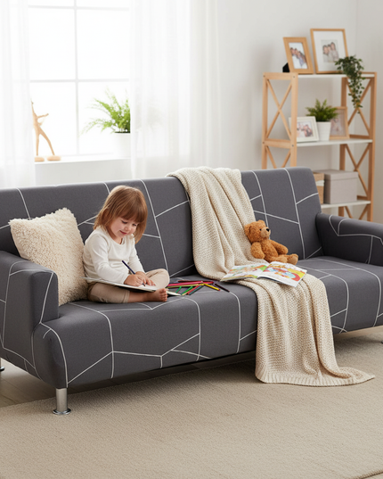 Housse de clic clac spandex anthracite géométrique – Protection canapé convertible – Photo Variation 2