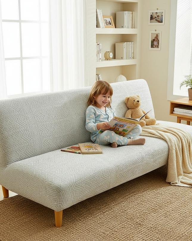 Housse de clic clac jacquard gris clair – Protection canapé convertible – Photo Variation 2
