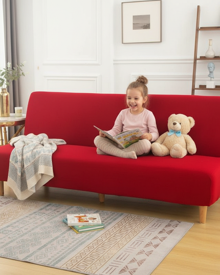 Housse de clic clac rouge unie élastique – Protection canapé convertible – Photo Variation 2
