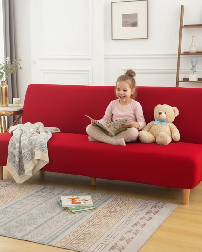 Housse de clic clac rouge unie élastique – Protection canapé convertible – Photo Variation 2