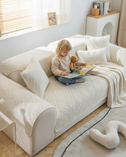 Housse de clic clac matelassée écru antidérapante – Protection canapé convertible – Photo Variation 2