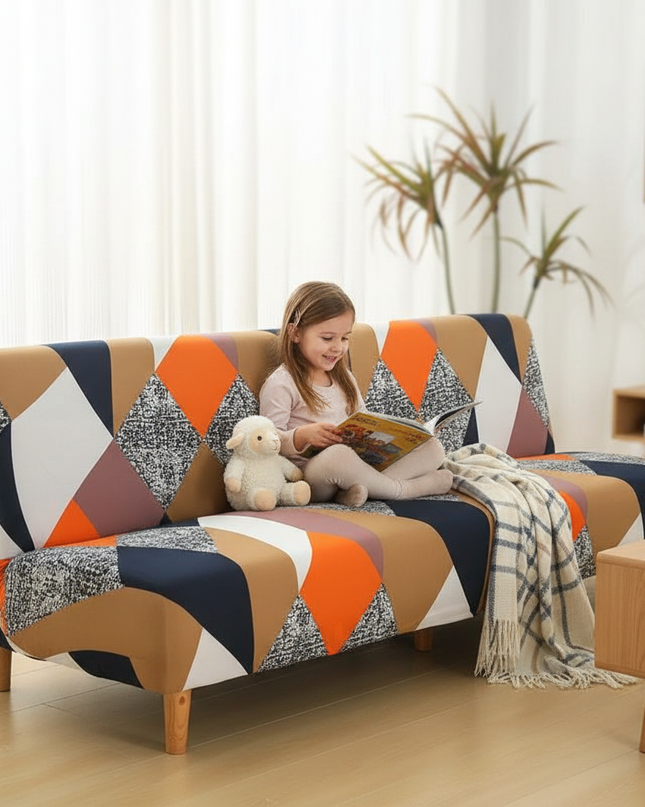 Housse de clic clac motifs géométriques multicolores – Protection canapé convertible – Photo Variation 2
