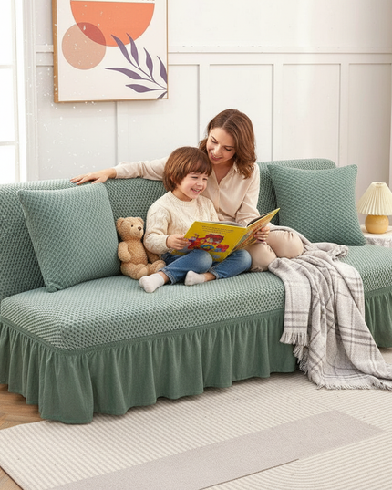 housse clic clac vert sauge – Protection canapé convertible – Photo Variation 2