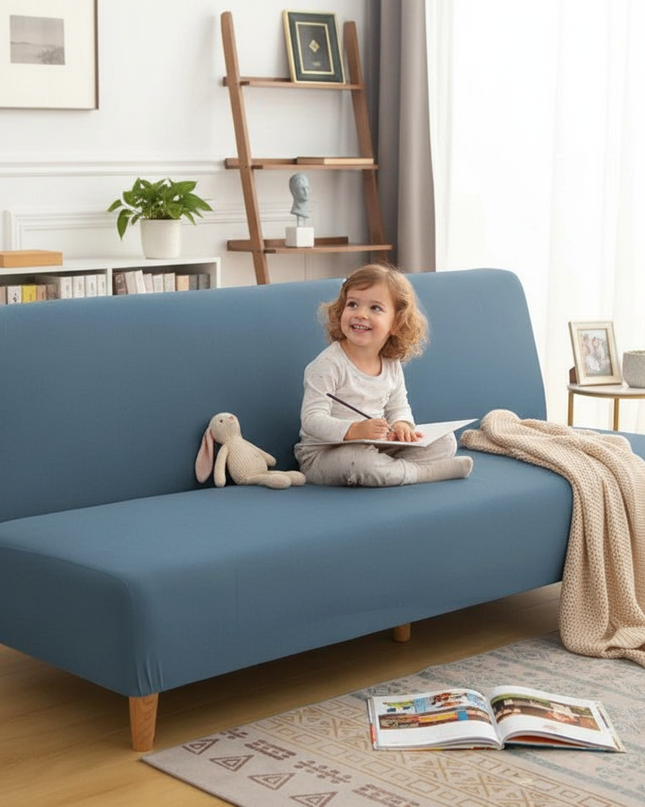 Housse de clic clac gris bleu extensible – Protection canapé convertible – Photo Variation 2