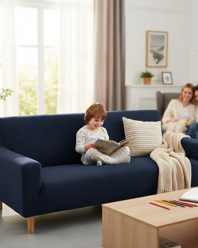 Housse de clic clac bleu marine jacquard – Protection canapé convertible – Photo Variation 2