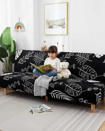 Housse de clic clac noire feuilles tropicales – Protection canapé convertible – Photo Variation 2