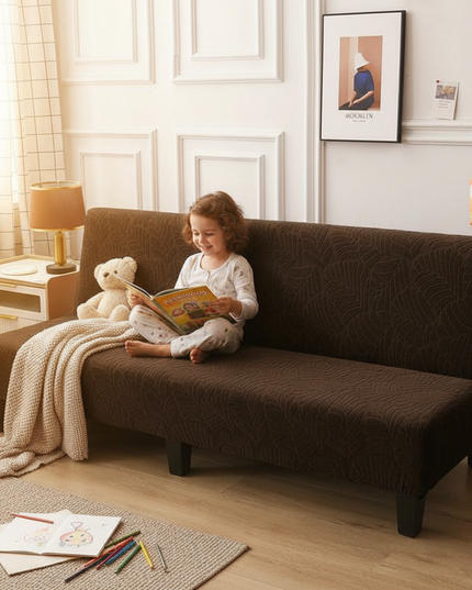 Housse de clic clac chocolat feuilles extensible – Protection canapé convertible – Photo Variation 2