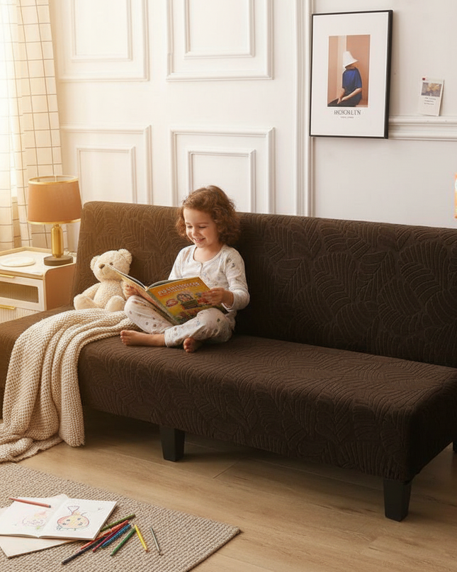 Housse de clic clac chocolat feuilles extensible – Protection canapé convertible – Photo Variation 2